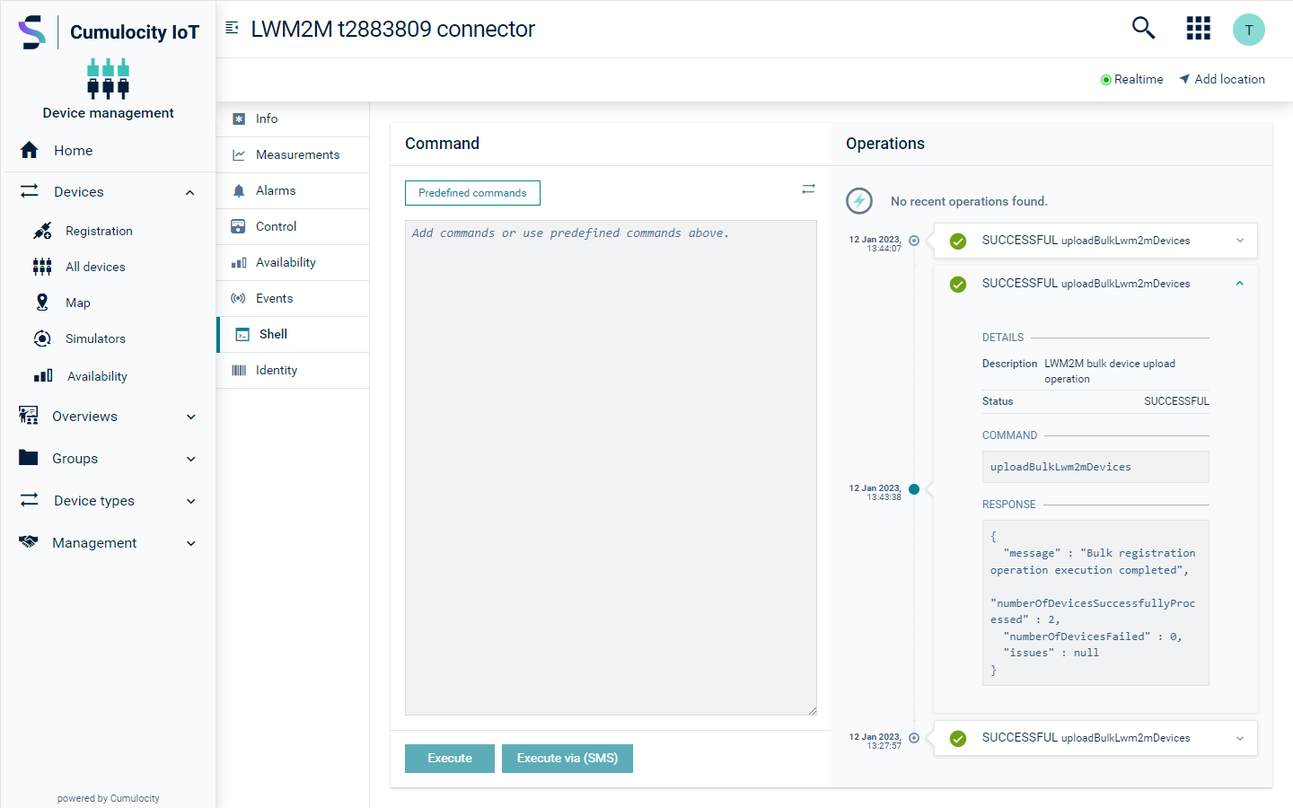 LWM2M connector bulk device registration result