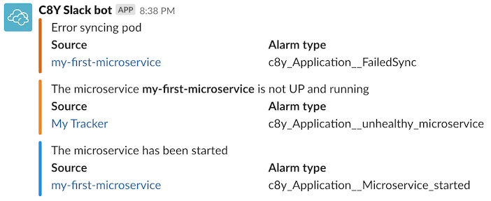 Slack app posting alarms