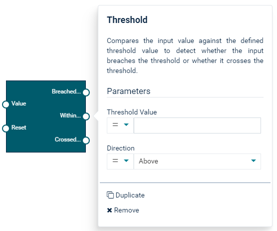 Example of the block parameter editor for the Threshold block