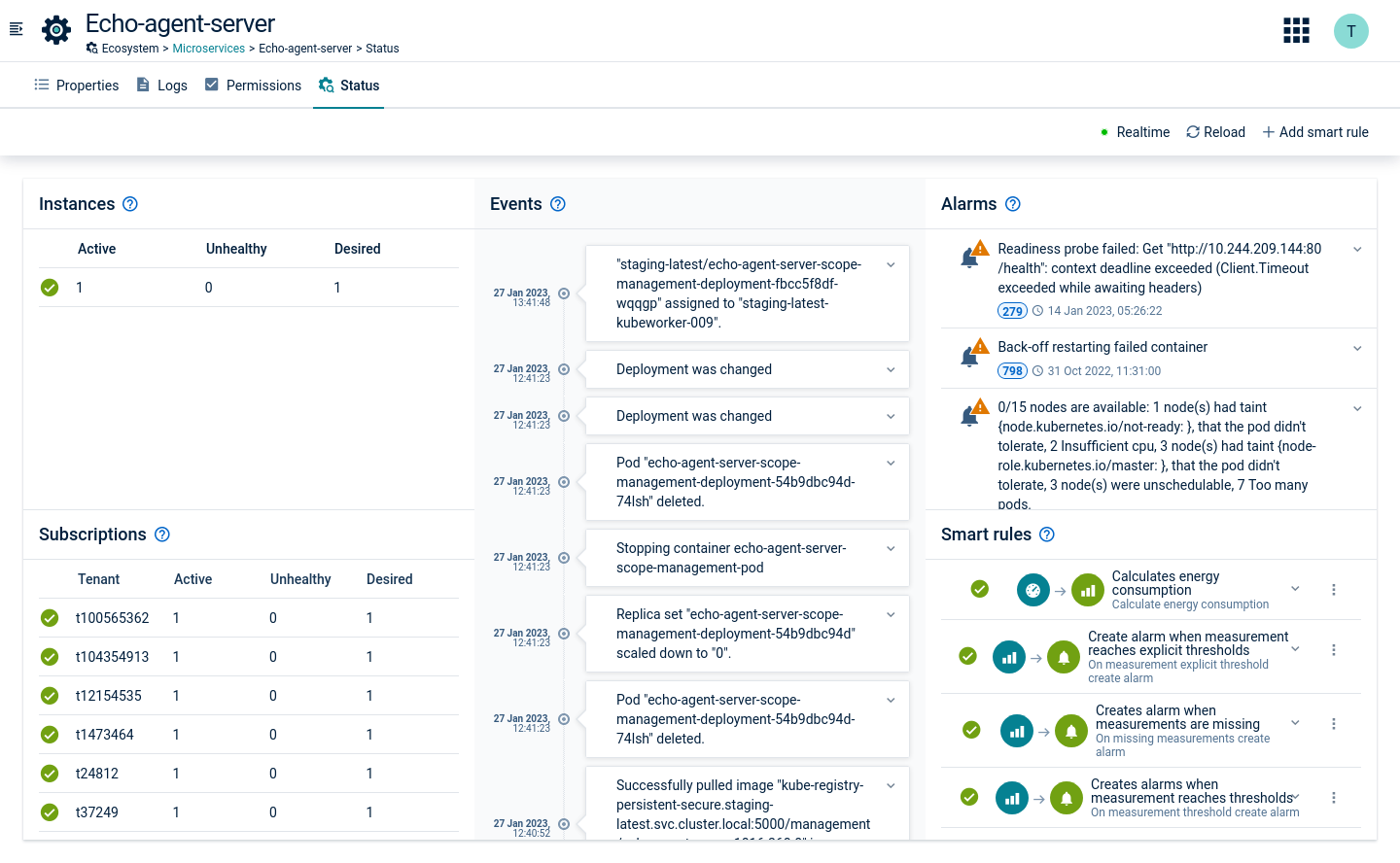 Microservice status