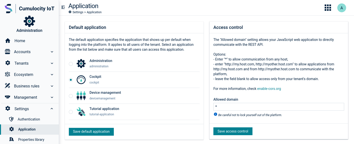 Application settings