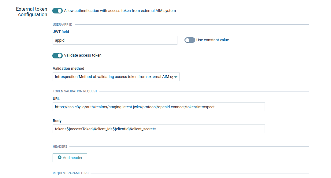 External token introspection validation