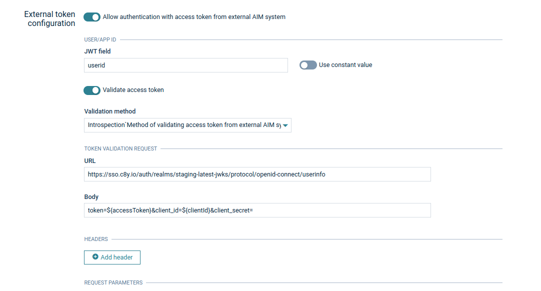 External token userinfo validation