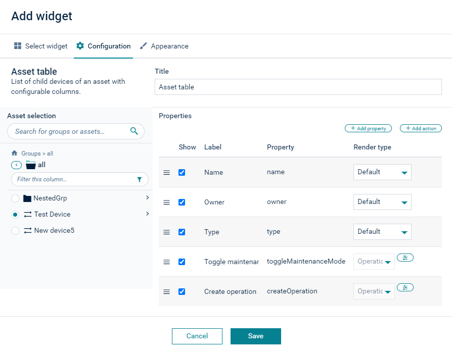 Asset table widget